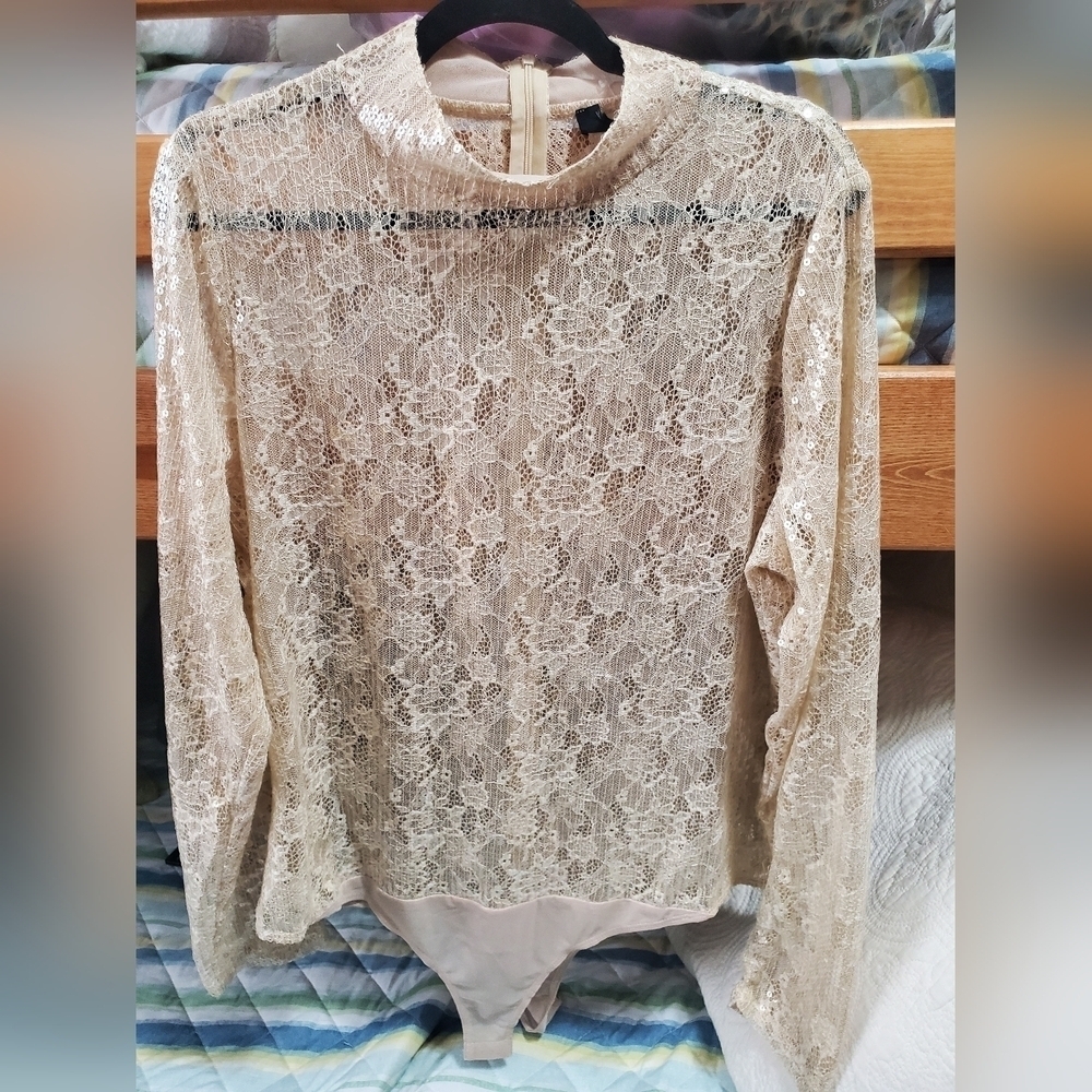 Long sleeve Bodysuit sequin sheer